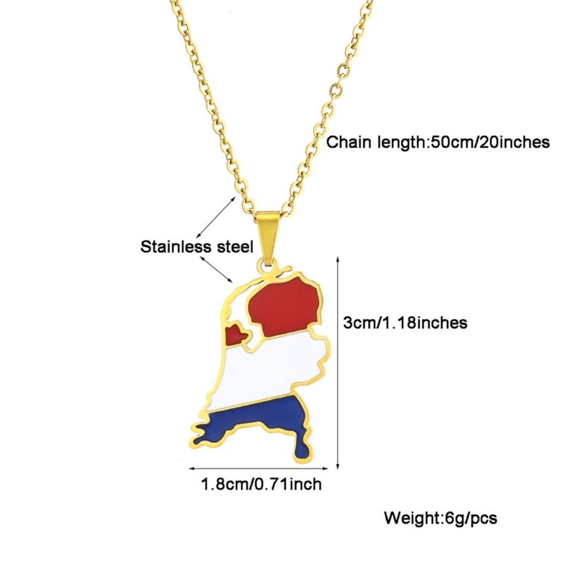 Vintage Netherlands Map Necklace Simple Flag Symbol Necklace Jewelry Stainless Steel Country Outline Pendant Necklace