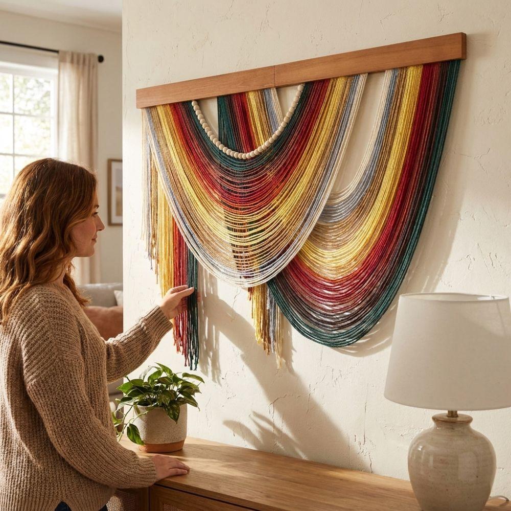 Wall Art Bohemian Wall Decor Wooden Macrame Wall Hanging Handmade Tassel Tapestry Household