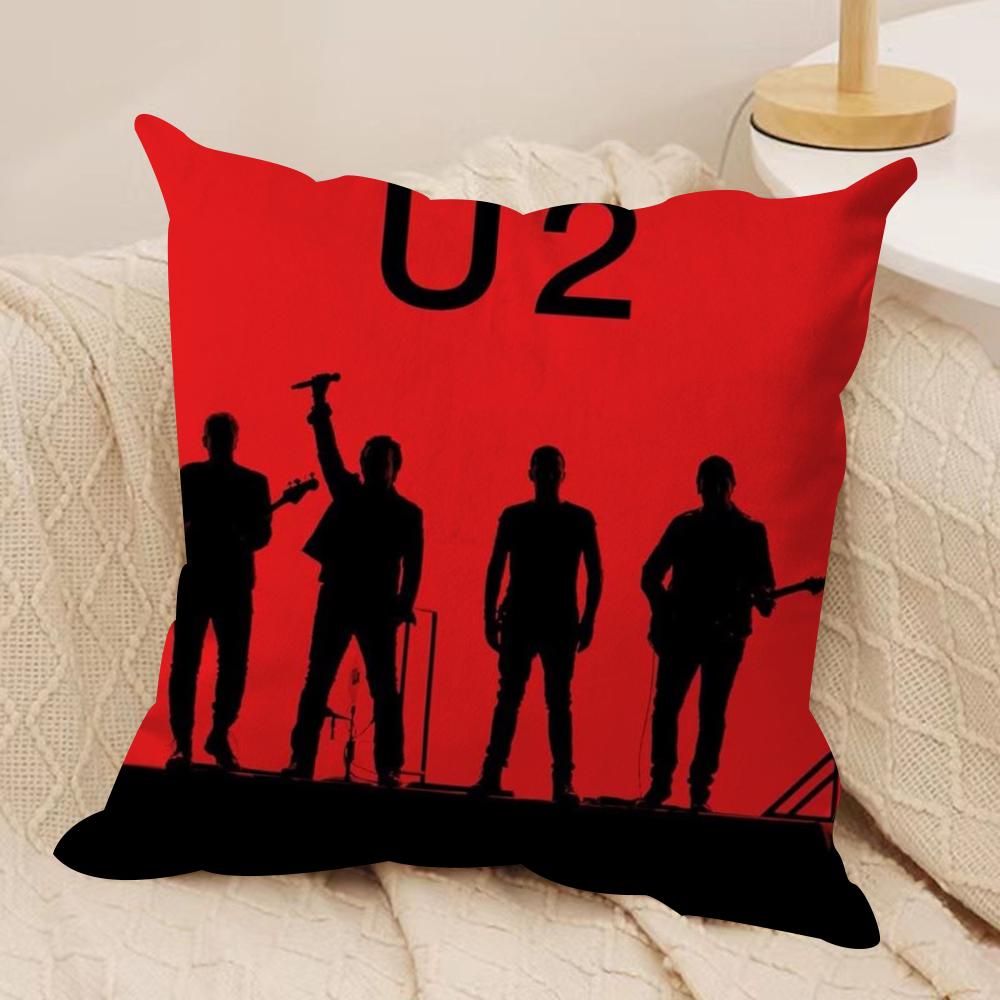 Rock Band UU2 Cushion Cover Silky Short Plush DoubleSided Printed Pillow Case for Sofa All Seasons Home Decor Gift