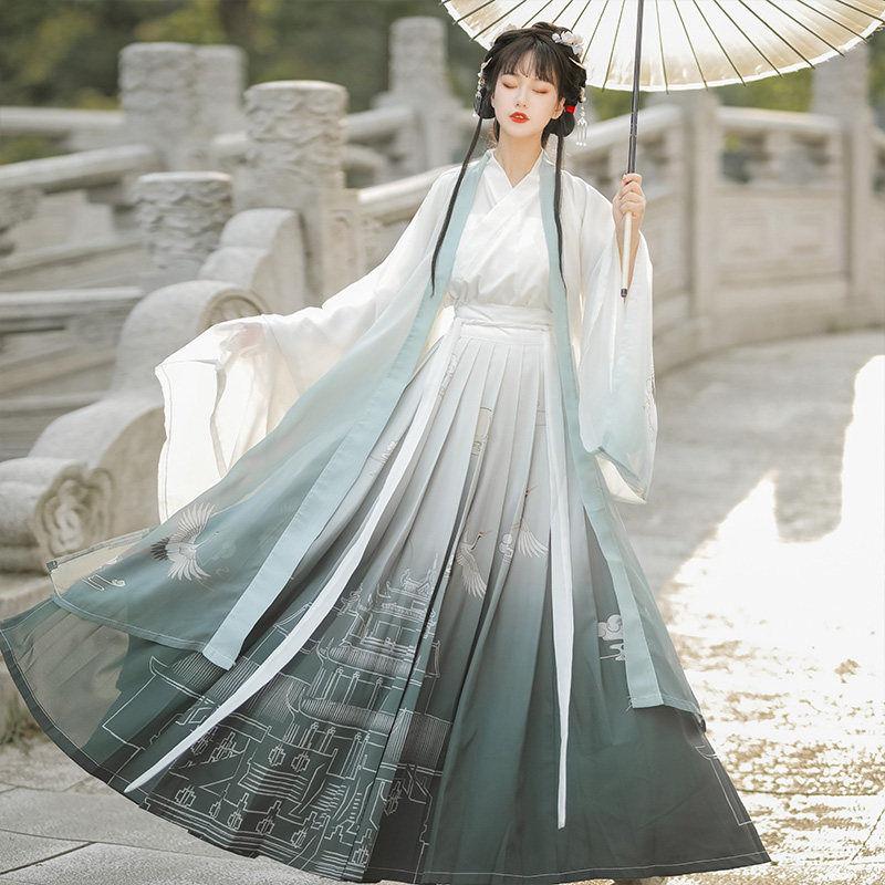 Китайский стиль династий Вэй и Цзинь, стиль феи Ханфу, элегантная рубашка с большими рукавами, костюм с высокой талией