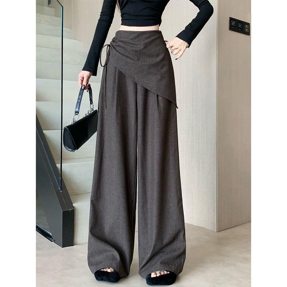High-Waist Black Lace-Up Wide-Leg Skirt Pants - New Autumn Design for Women