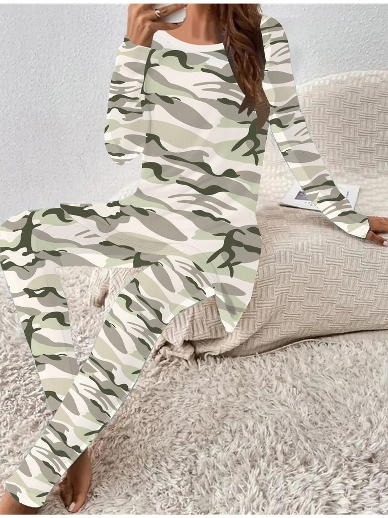 Евро-американская мода 3D камуфляжный принт женский четырехсезонный комплект из двух предметов: футболка с длинным рукавом + длинные брюки. Идеальный подарок