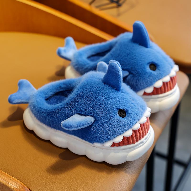 Children's Cotton Slippers Boys and Girls Cute Cartoon Shark Slippers Autumn and Winter Home Indoor Baby Thick Bottom Slippers