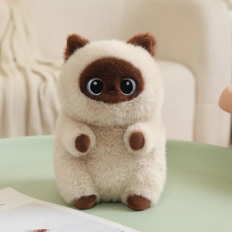 Мягкая пушистая плюшевая игрушка сиамской кошки, милый сидящий кот, чучело животного, обнимашка, котик, успокаивающая кукла, подарки на день рождения для девочки