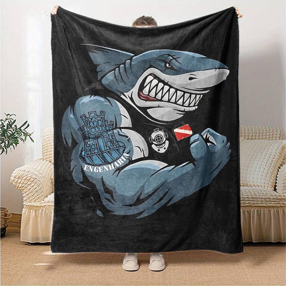 1pc SHARK DIVER Throw Blanket Soft Flannel, Cozy All Season Polyester Perfect for Home, Office