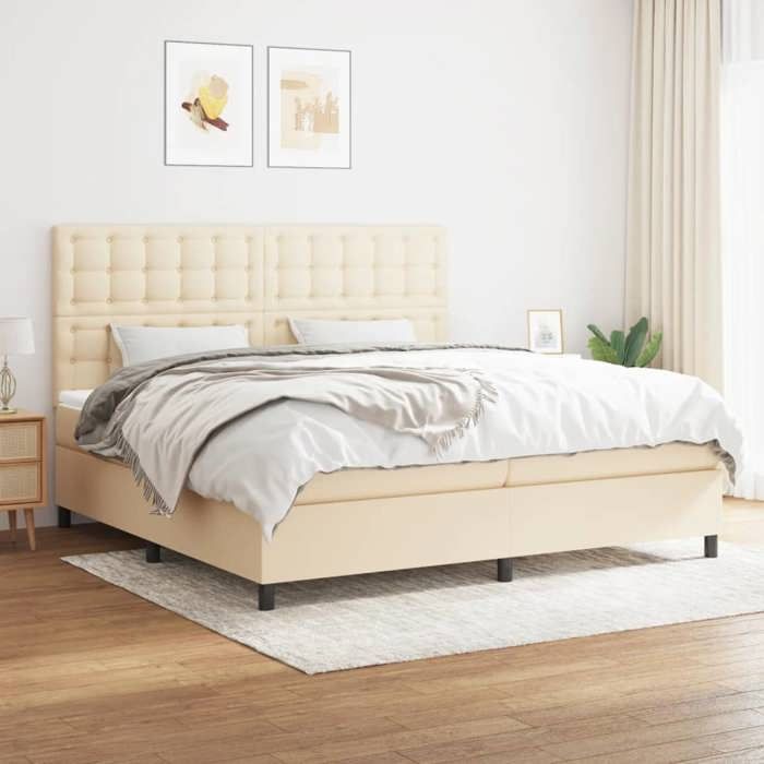 Maison Exclusive - Sommier à lattes de lit avec matelas Crème 200x200 cm Tissu