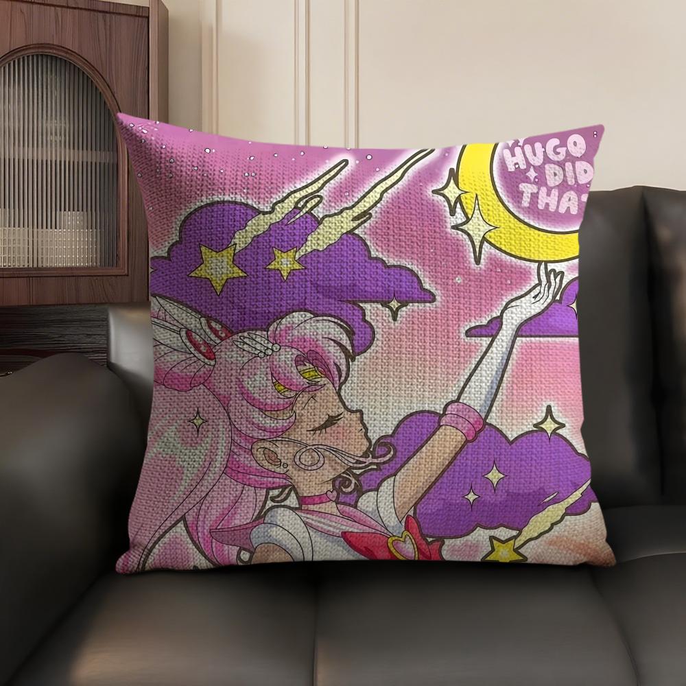 SSAILOR Anime MMOON Cushion Cover Natural Linen Organic Fabric DoubleSided Printing Sofa Home Decor Gift Pillow Case