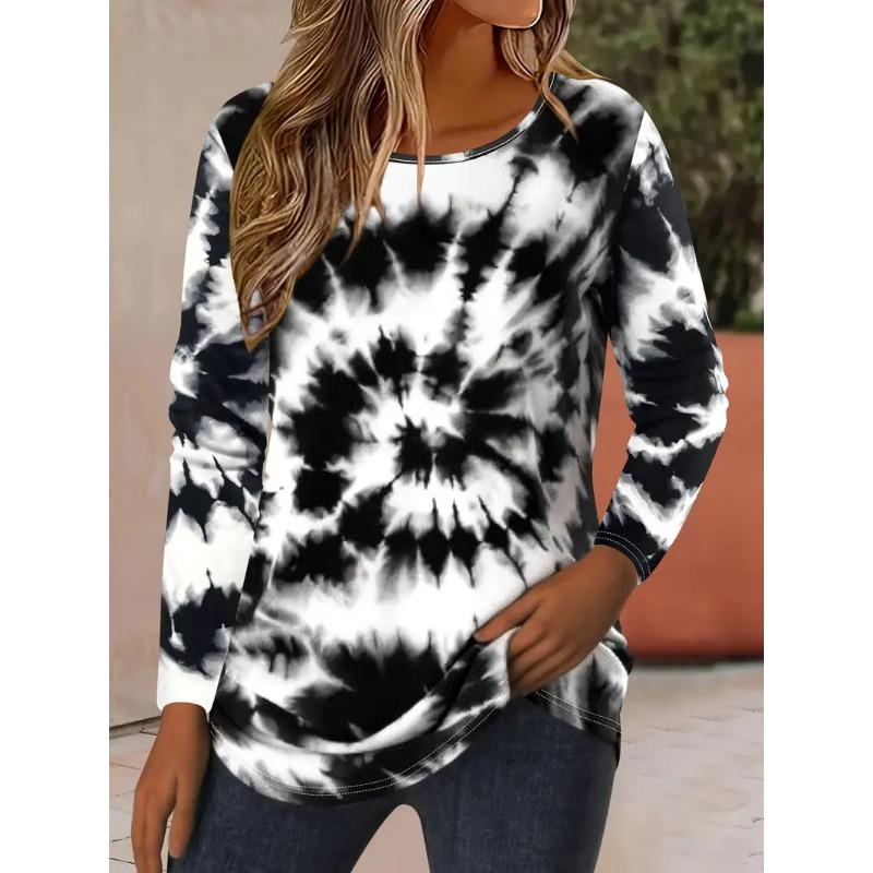 Fashionable Loose Casual Versatile Top Colorful Long Sleeved Round Neck Women's T-shirts