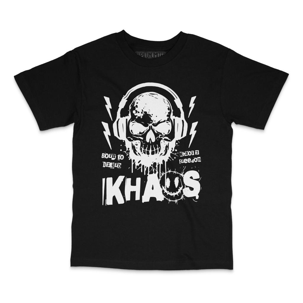 Khaos Punk Skull T-Shirt Unisex Graphic Tee Rock Metal Gothic Streetwear