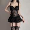 Sexy Lingerie Gathering Dress Lace Lace Waist Drawstring Pomace Skirt Uniform Seductive Passion Suit Women Exotic Clothing