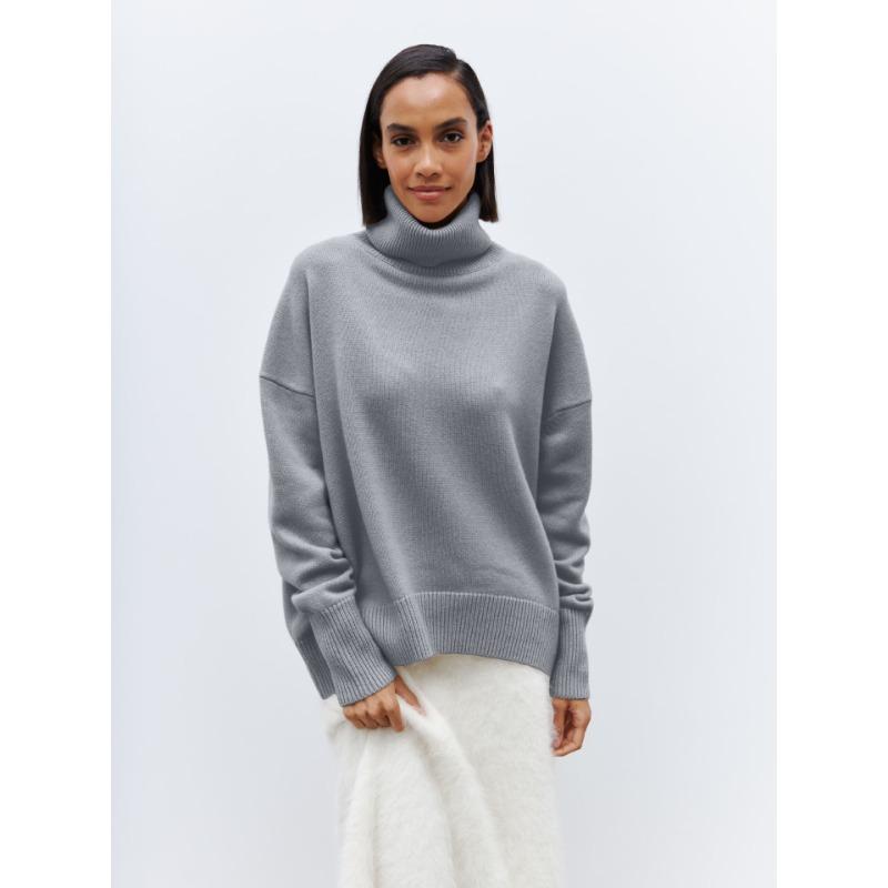Autumn and Winter Women's Sweater Loose High Neck Comfortable Casual Long Sleeve Sweater