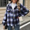 Женская свободная повседневная клетчатая шерстяная куртка с длинными рукавами и лацканами, модная куртка