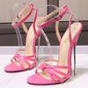 Босоножки на ремешках Женские Летние Роскошные 16 см Металлические Экстремально Высокие Каблуки Шпильки Обувь для Стриптиза Большого Размера Розовые Красные Танцевальные Туфли для Мужчин