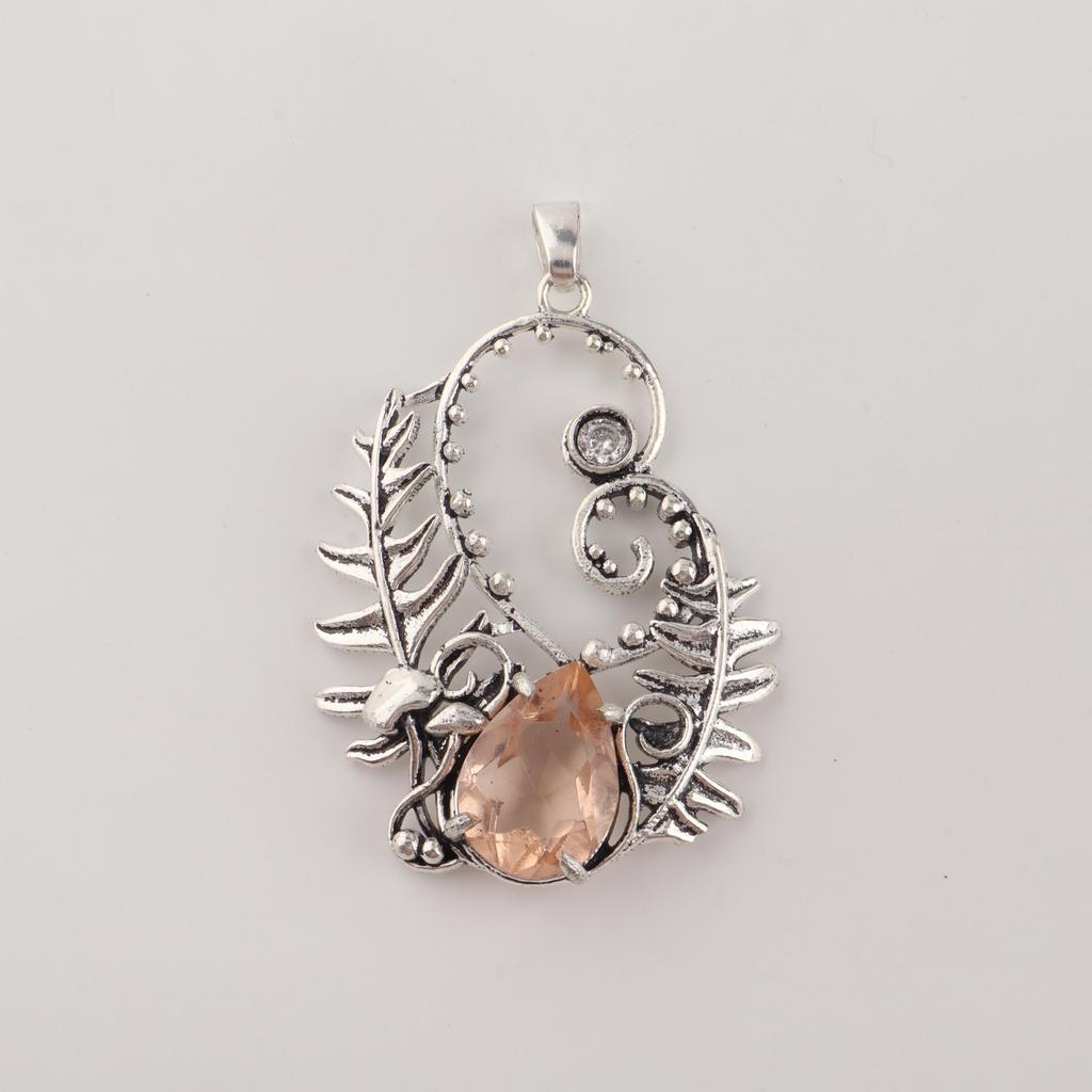Peach Tourmaline Gemstone Silver Pendant 1.8" 925 Sterling Silver Women Jewelry For Birthday Gift CP-42-13