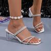 Shoes Female 2024 Fashion Slingbacks Women Slippers Summer Open Toe Rhinestones Transparent Dress Block Heel Plus Size Slippers