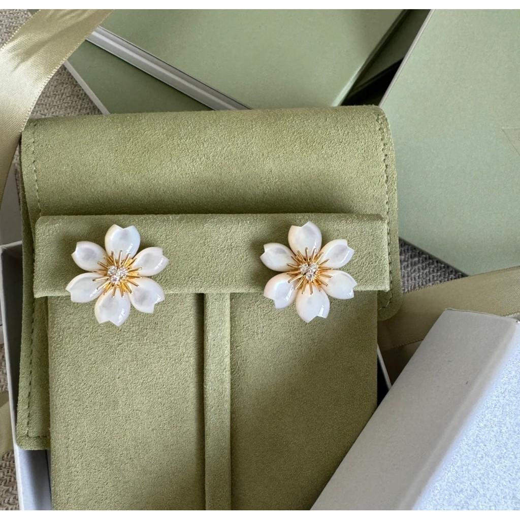 Серьги-цветы Серьги Клевер из чистого серебра + материал азиатского золота оригинальный логотип гальванопокрытие 18К