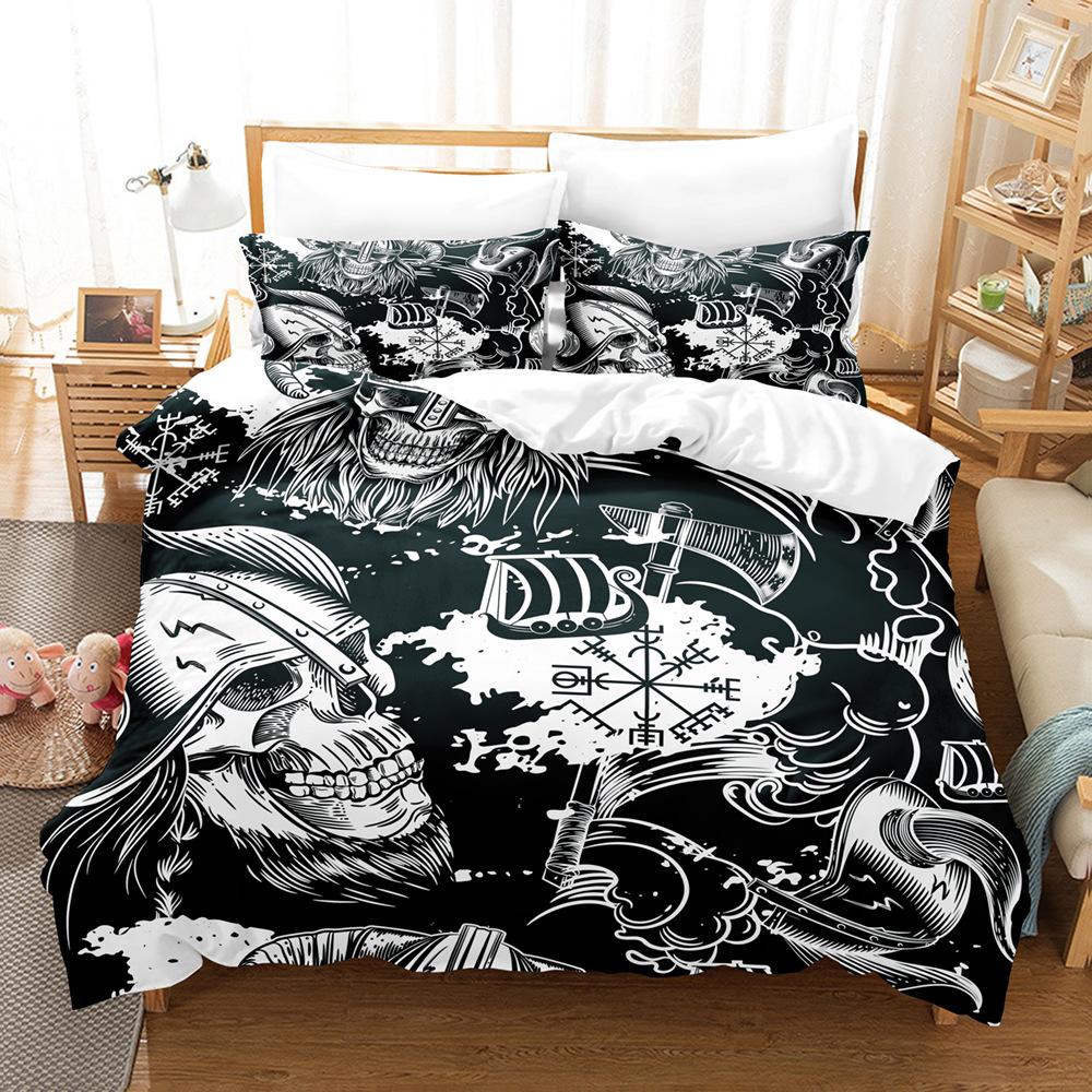 3D Skull Bedding Set Halloween Duvet Cover 2/3 Pieces DE135 * 200 Single/Double Boys' Room Deluxe Home Decoration Gift