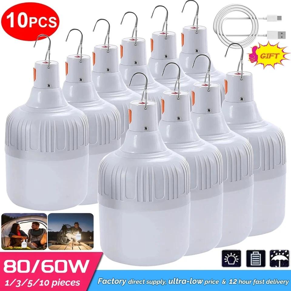 1-10PCS Lightweight to Carry Lanterns USB Rechargeable Market Emergency LED Lights 3 Modes Water Resistant Outdoor Use BBQ Camping Tent Lamp Bulbs