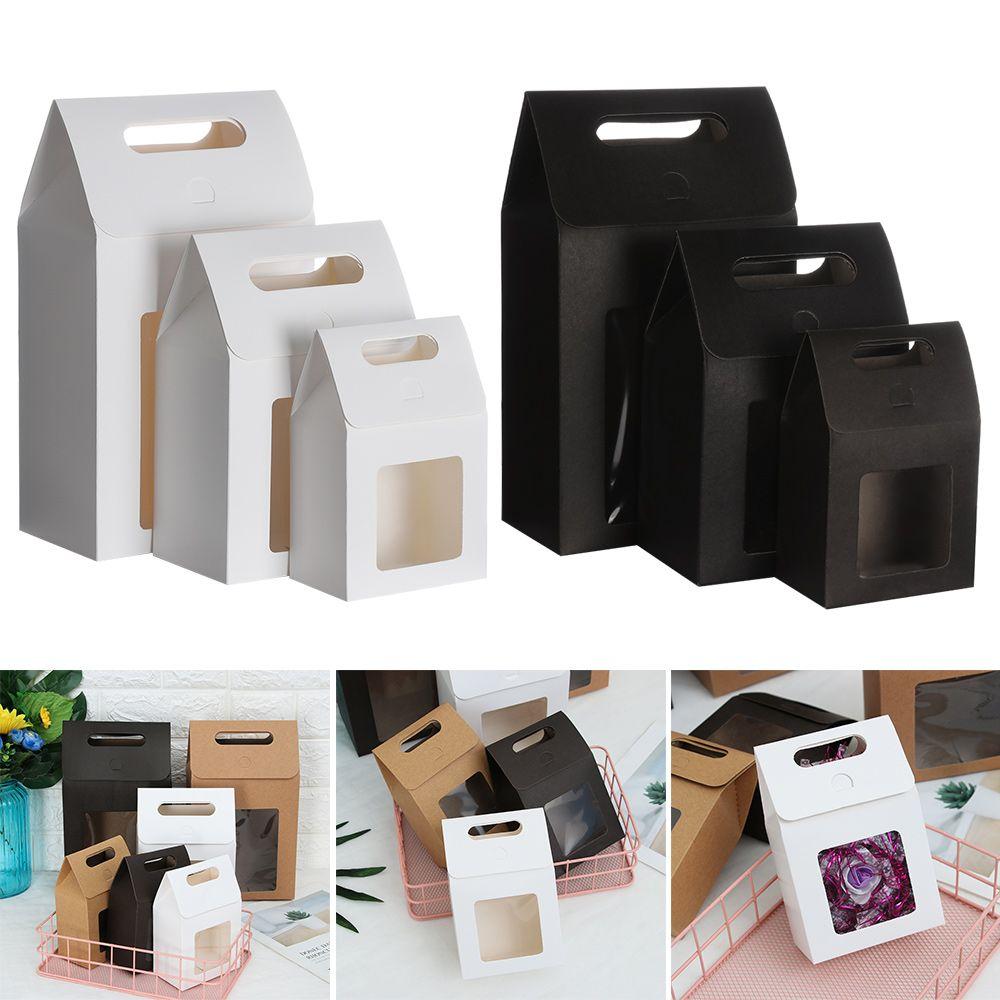 6Pcs Hot Kraft Paper Kids Gift Paper Gift Package Clear PVC Window Candy Wrapping Bag Present Case