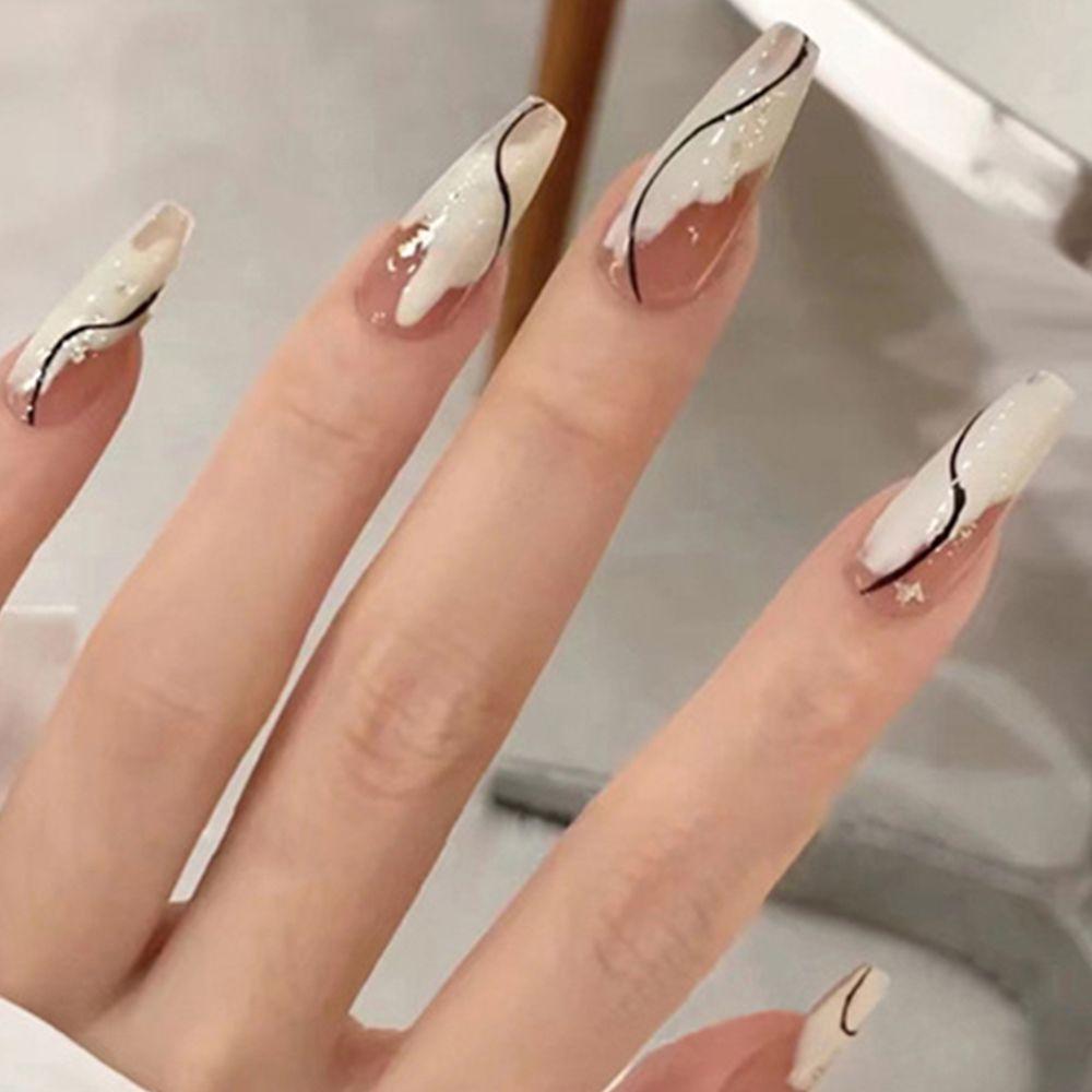 24pcs Press On Nails French Long and Short Square Almond Full Cover False Nail Fake Nails