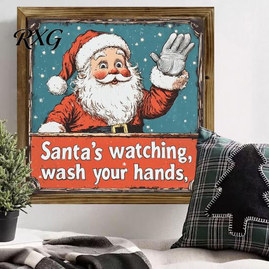 American Country Home Decor Double-Layer Wooden Framed Christmas Wall Art, Retro Santa Reindeer Picture Frame, Rustic Wood Art Prints Hangable