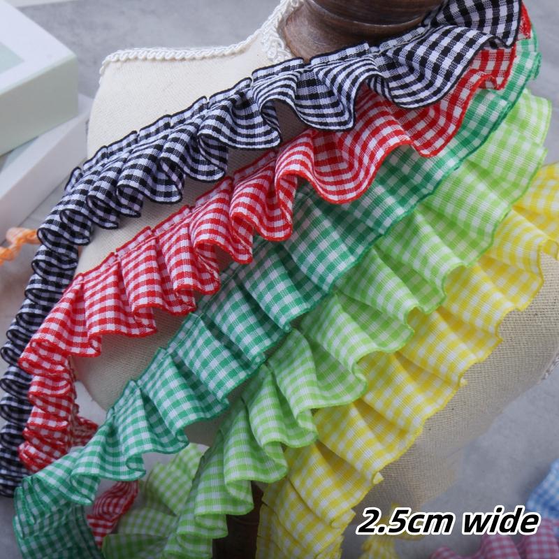 2.5cm wide colorful ribbon Pleated check lace handmade crafts doll dress Quiet book bundle Creative felt panel trim material