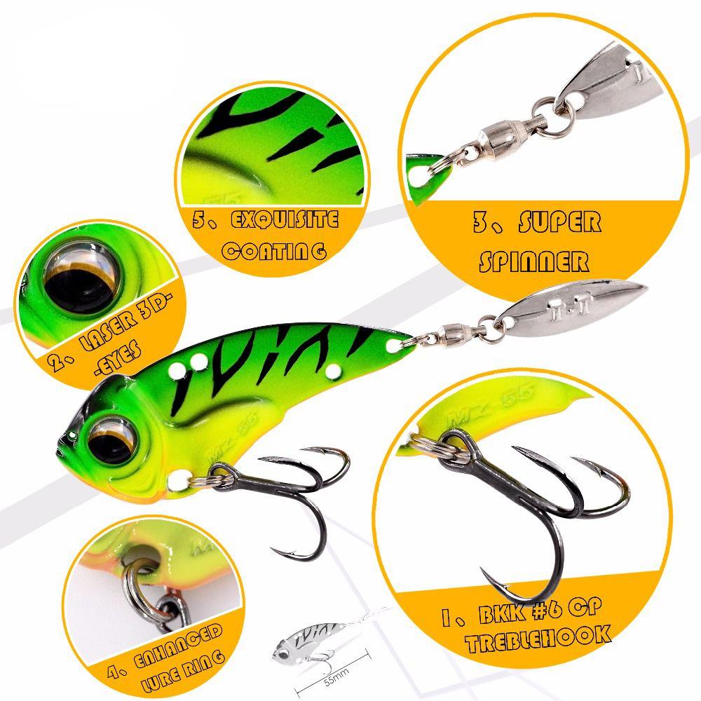 Bass Spoon Metal Vibration Rotate Metal Fishing Bait Wobblers Crankbaits Treble Hook VIB Lure