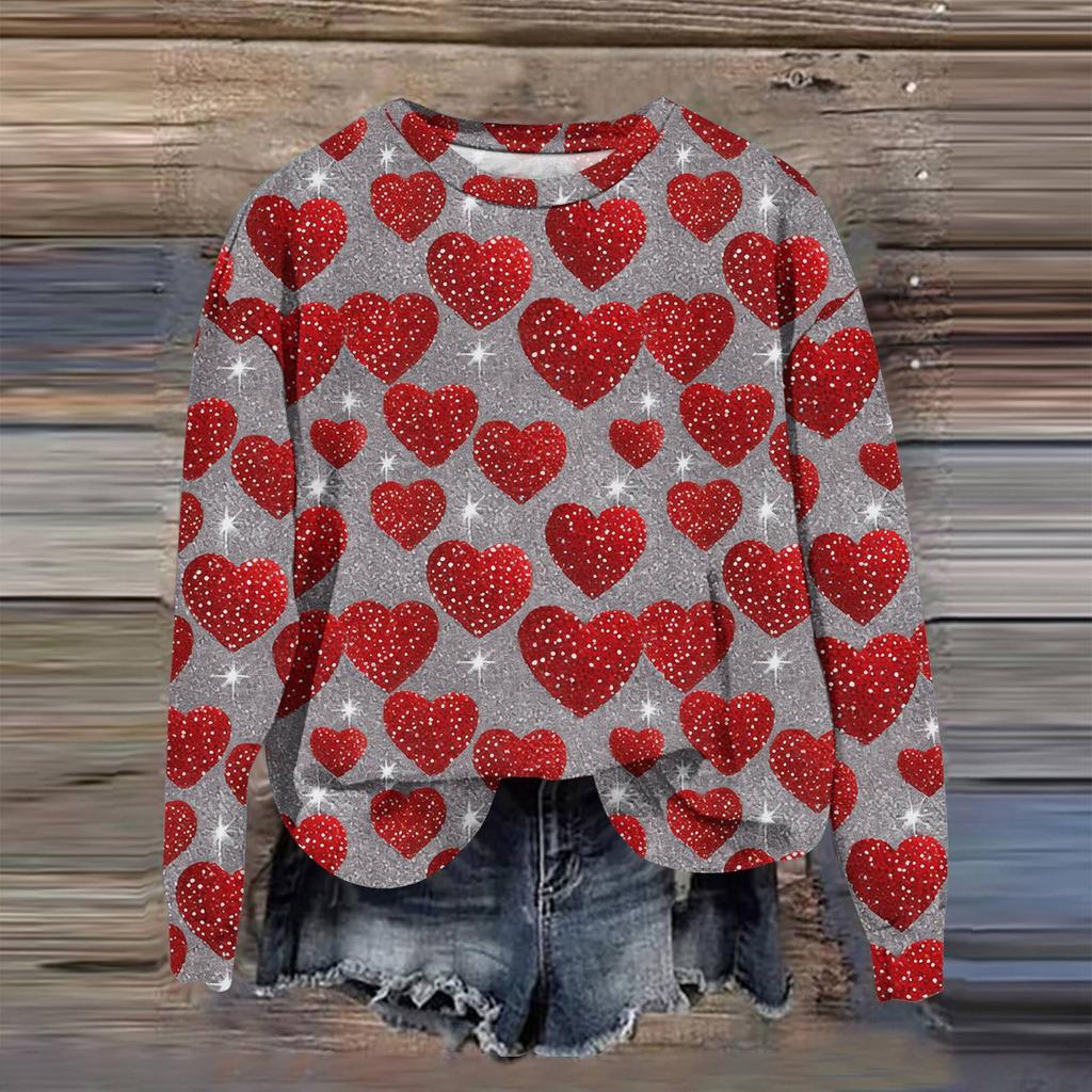 Women's Fashion Printed Long Sleeve Loose Round Neck Sweatshirt Top Fall