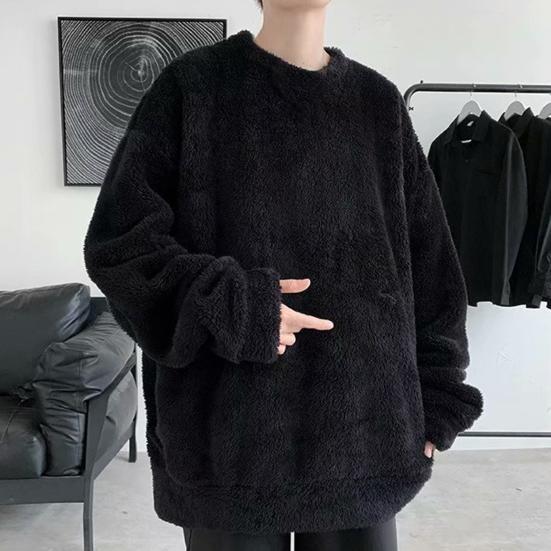 Мужской осенне-зимний плюшевый свитер с круглым вырезом, длинный рукав, теплый повседневный свитер, свободная рубашка-пуловер