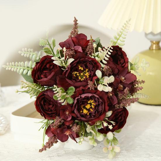 Simulated Flower Artificial Peony Flowers Realistic Exquisite Faux Floral Arrangement for Home Wedding Party Decoration