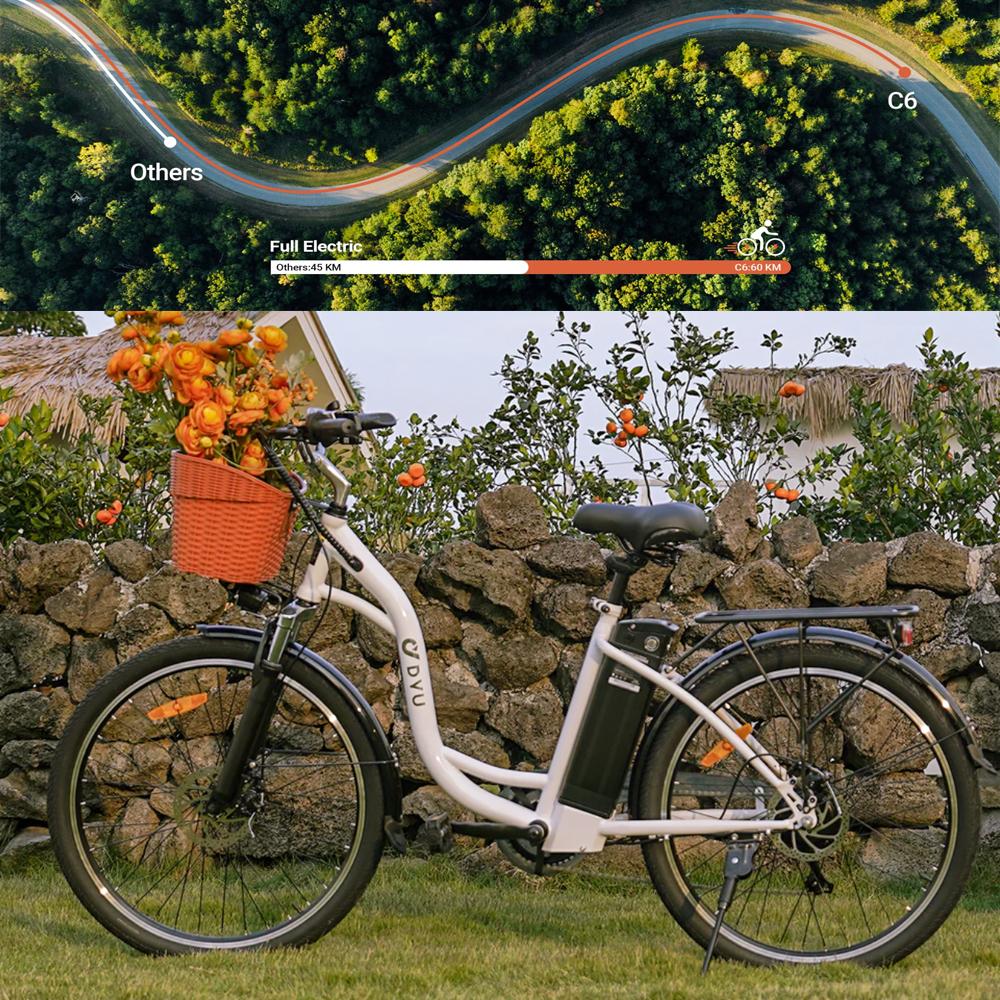 Electric Bike DYU C6 26" 250W Motor 12.5AH Max Range 60Km Load 120Kg Black or White