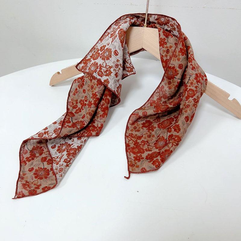 Spring Summer Soft Cotton Square Scarf Women's Printed Small Flower Scarf Accessories Neck Protection Small Scarf 55X55cm