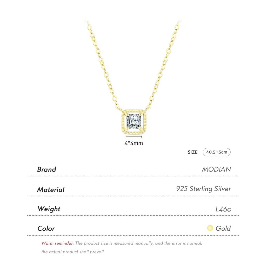 MODIAN Стерлингового Серебра 925 пробы, простое высококачественное ожерелье с квадратным цирконием, кулон, модная цепочка золотого цвета для женщин, ювелирные изделия