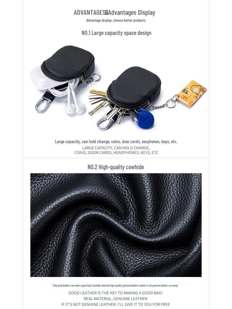 Genuine Leather Mini Coin Purse & Key Holder: Multifunctional Cowhide Wallet & Earphone Bag.