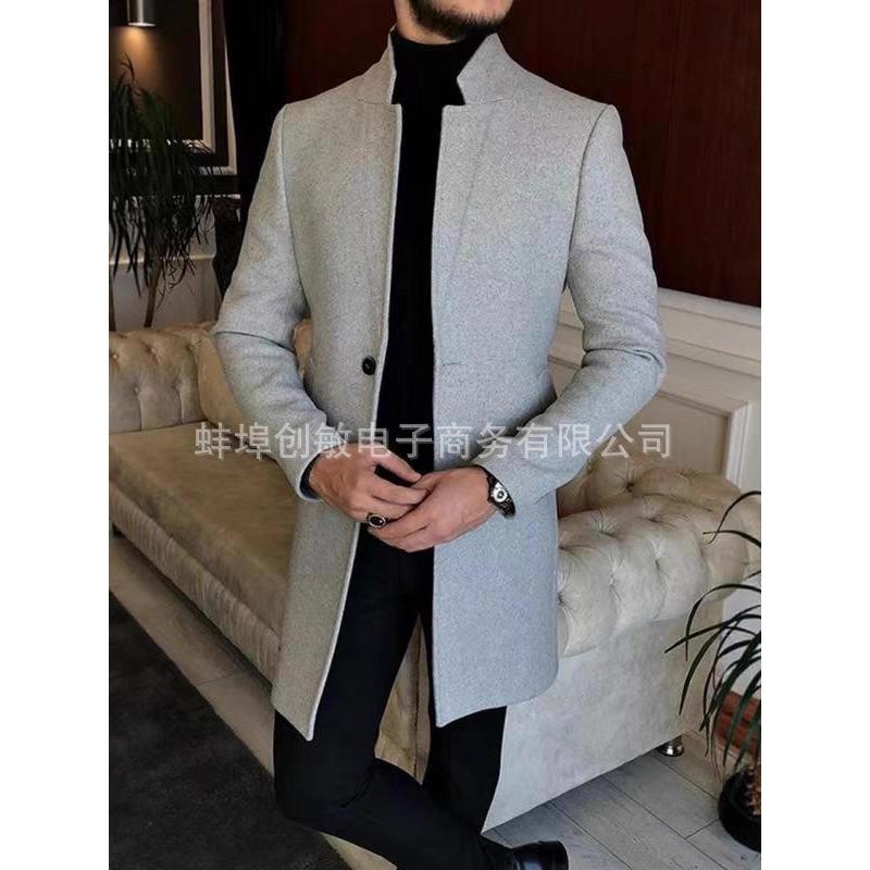 2025 Костюмный воротник Карман Мужское пальто Куртка Мужской большой размер Ветровка Осень и Зима Шерстяное пальто
