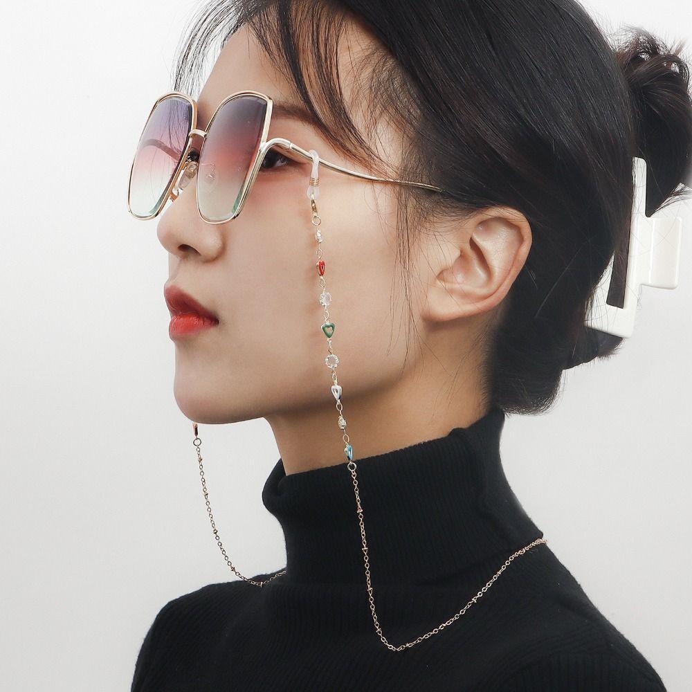 Металлическая цепочка Цепочки для солнцезащитных очков Цветные бусины Шнурки для очков Металлическая цепочка для очков Женщины Девочки
