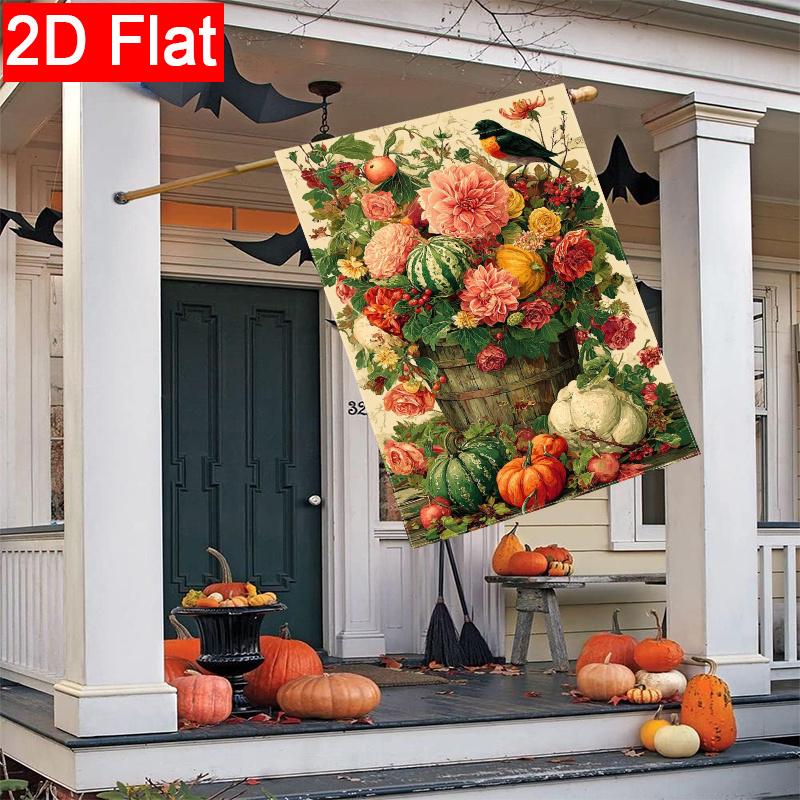 2D Flat - 2D Flat Pumpkin And Gourd Thanksgiving Welcome Garden Flag 4 (2) Outdoor Garden Flag Double-Sided Home Decoration Courtyard Decoration Outd