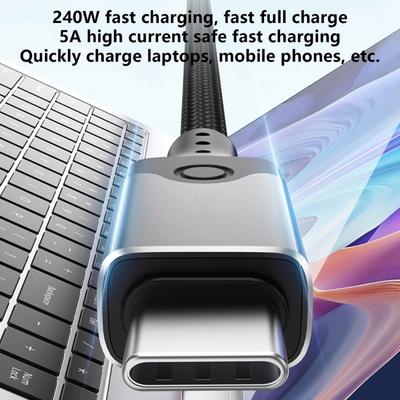Легкий кабель USB 5.0 Поддержка 240 Вт Power Delivery и 80 Гбит/с Data Type C Двойной шнур для зарядки ноутбуков