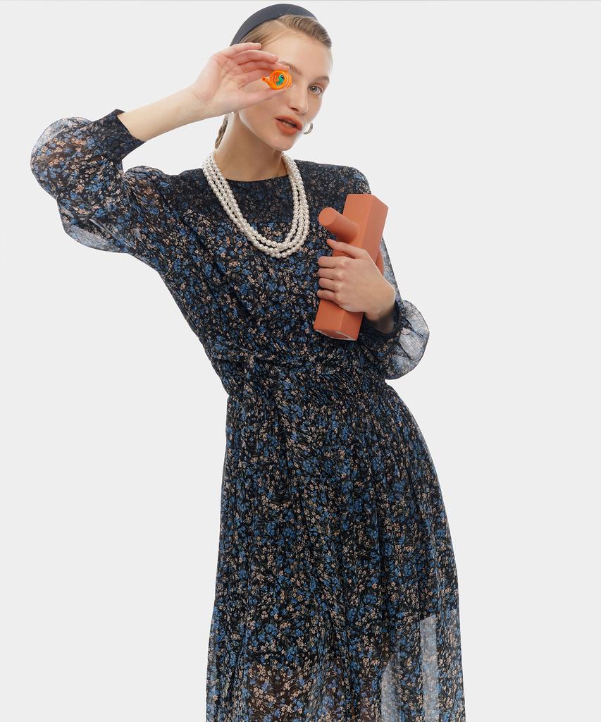 Etmont Smock Shirring Lace Dress Blue