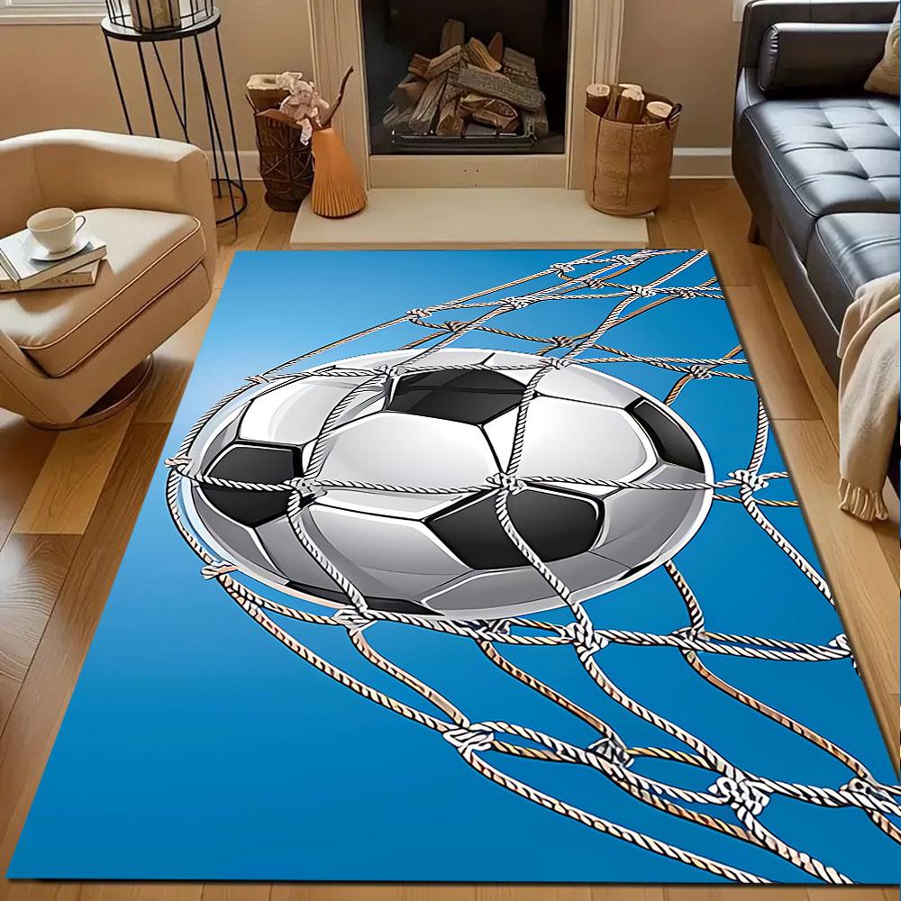 Soccer Ball in Goal Net Patterned carpet, non slip mat suitable for living room and bedroom sofas