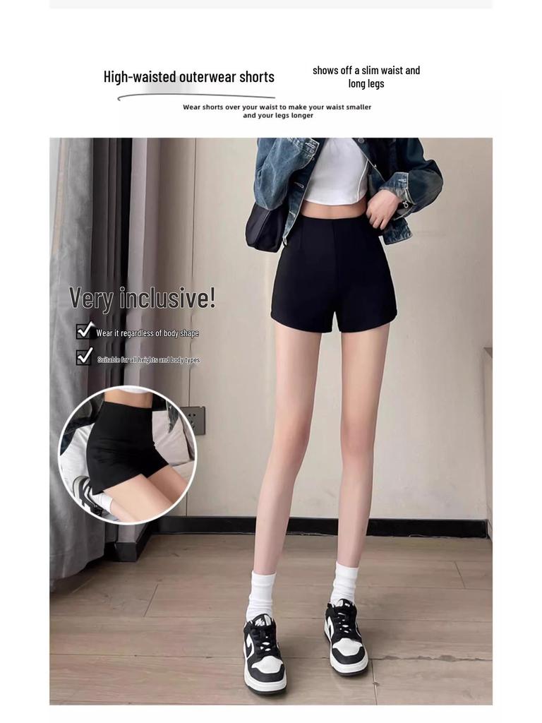 2025 Женские шорты с высокой талией, утягивающие, черные - Летние повседневные мини-шорты