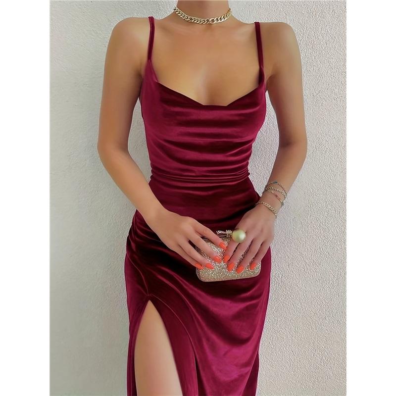 Сексуальное облегающее платье-слинг из бархата с разрезом, женское