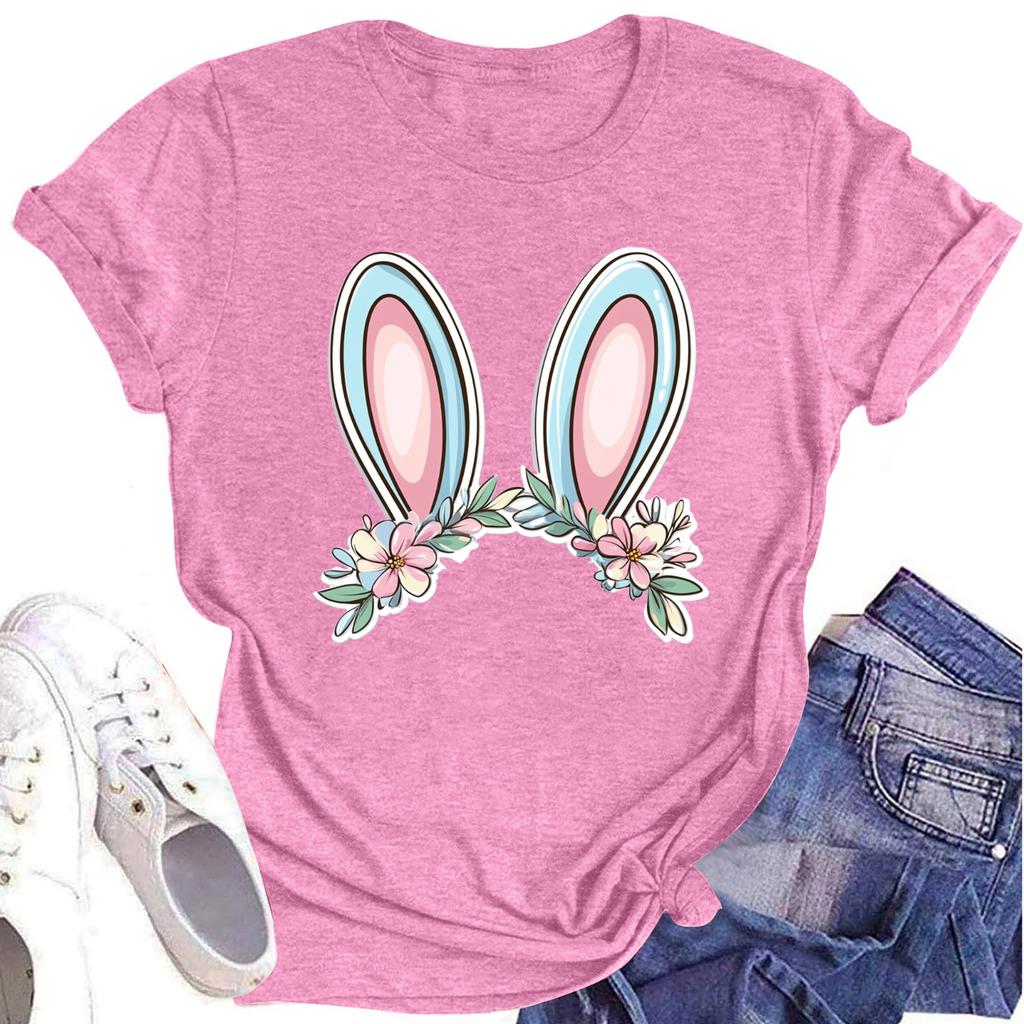 Women's Printed Round Neck Short-sleeved T-shirt Top