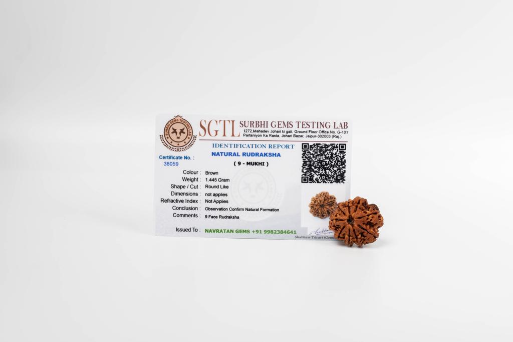 Натуральная 9-мукхи рудракша – Непальское происхождение | Мощная бусина для благословений Дурги, устранения страха, жизненной силы и энергетической защиты | Органическая и сертифицированная лабораторией