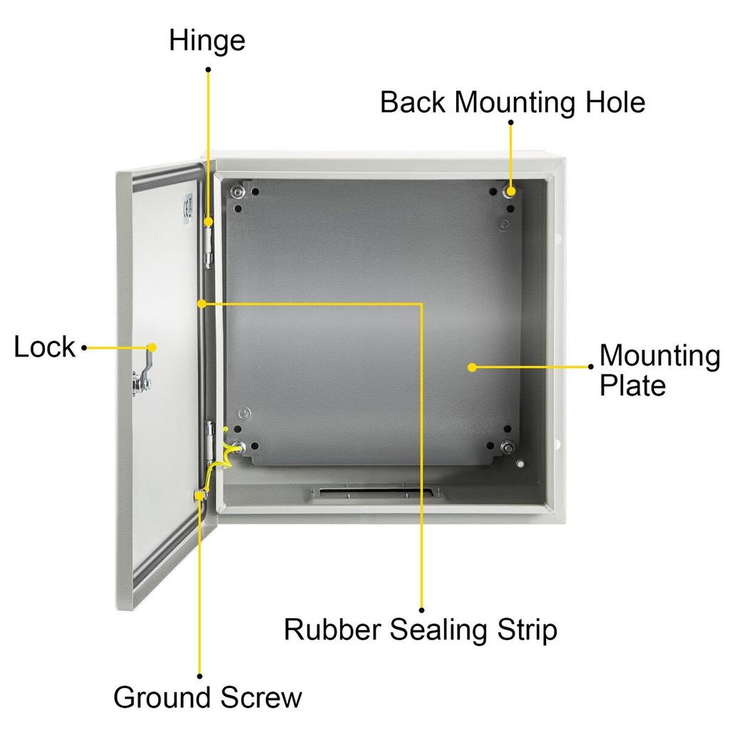 NEMA Steel Enclosure, 20 x 20 x 6\'\' NEMA 4X Steel Electrical Box, IP66 Waterproof & Dustproof, Outdoor/Indoor Electrical Junction Box, with Mounting