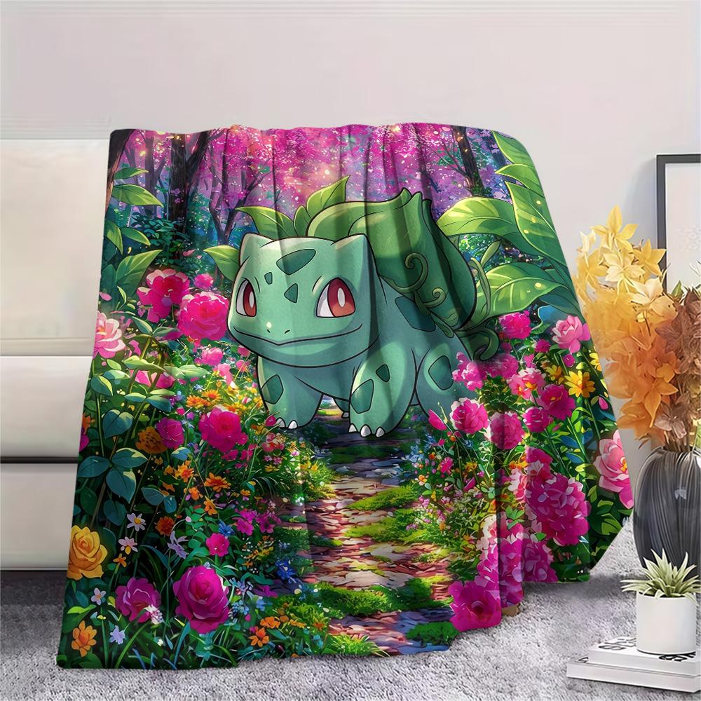Bulbasaur Print Flannel Blanket, Ultra Soft High Quality All Seasons Warm Throw, Home Decor Cozy Blanket, Perfect Christmas Gift