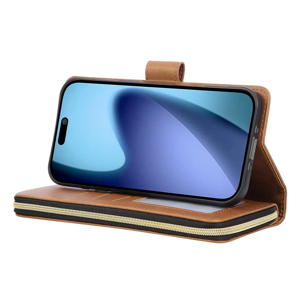 Чехол для iPhone 17 Pro Max, карман на молнии, 9 слотов для карт, чехол для телефона из ПУ кожи с ремешком на руку