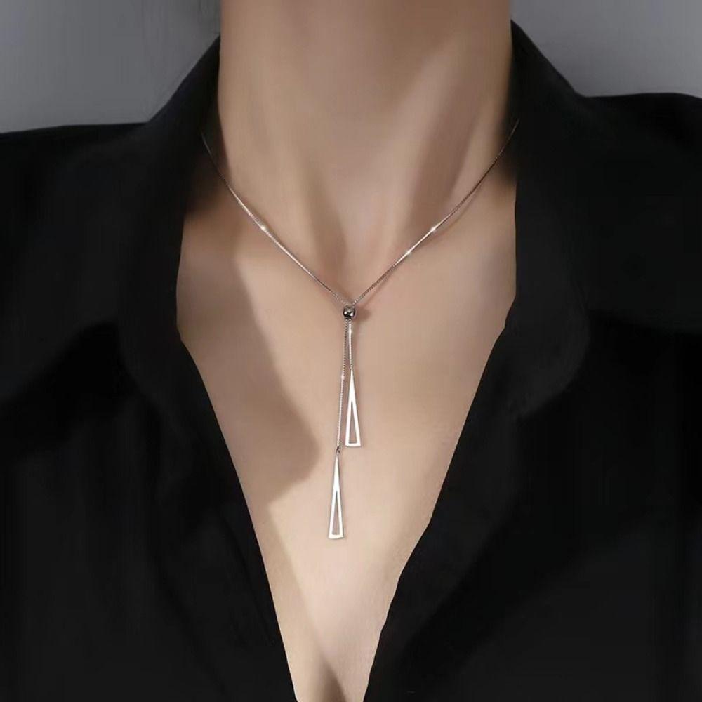Long Chain Bar Pendant Triangle Tassel Necklace Chic Clavicle Chain New Neck Choker