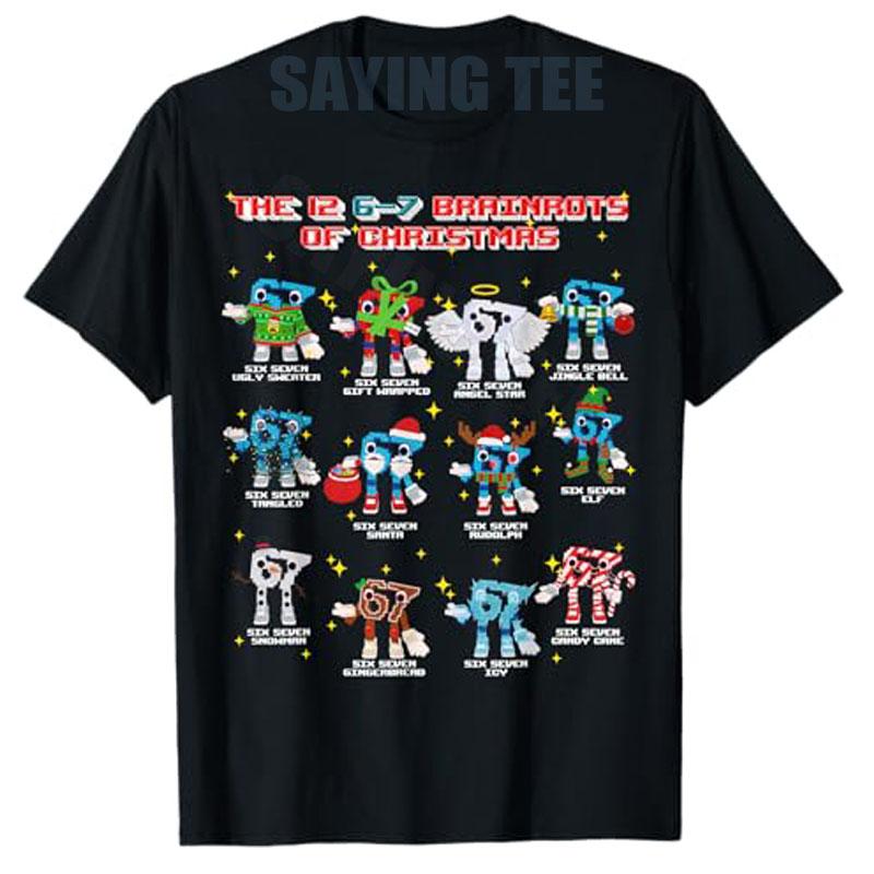 The 12 67 Brainrots of Christmas Funny 67 Brainrot for Boys TShirt Six Seven of Xmas Steal A Brainrot Saying Tee Y2k Novelty