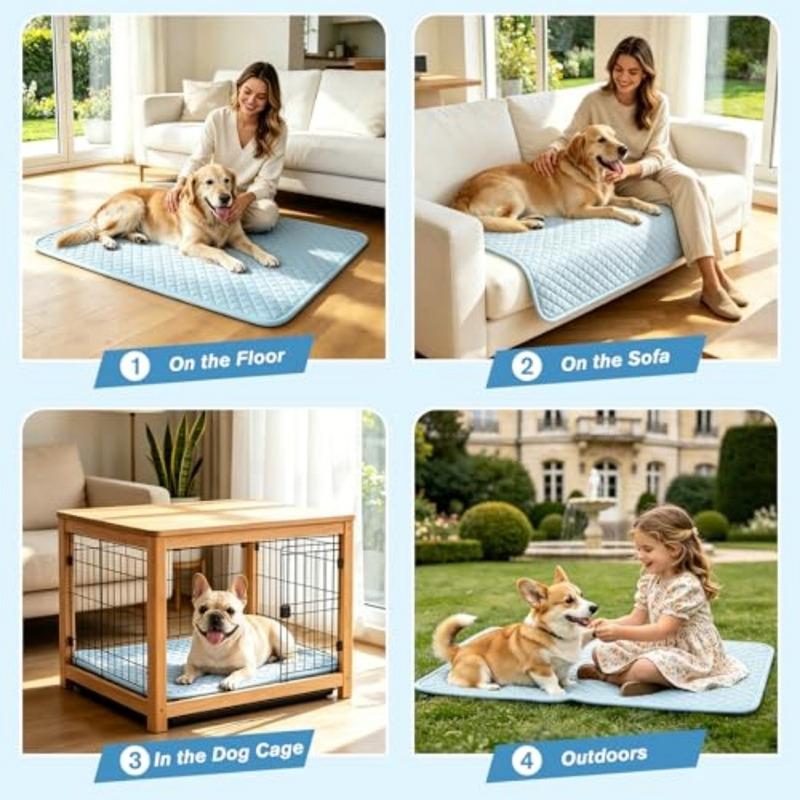 Dog Cooling Mat Self-Cooling Pad for Cats Small 18x 24 in Non-Slip Dog Bed Mats Sleeping Kennel Mat, Washable Ice
